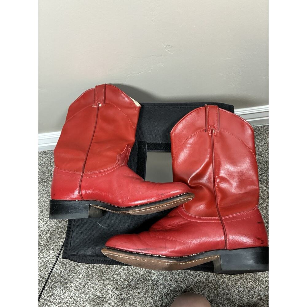 Laredo Sz 7 Red Leather Cowboy Boots Roper Western Made in USA Cowgirl Vtg - Picture 3 of 7